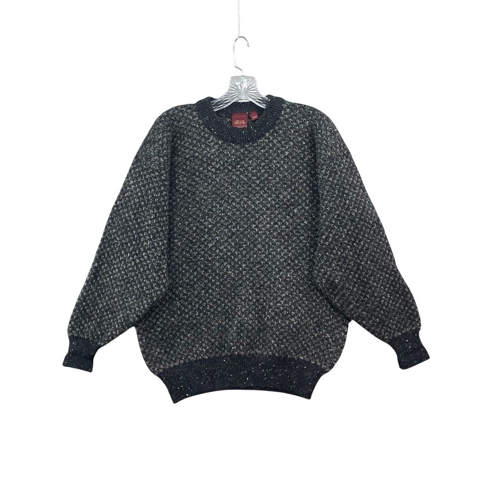 Nordstrom Wool Sweater Womens Medium Grey Donegal Knit Crewneck UK Made‎ Vintage